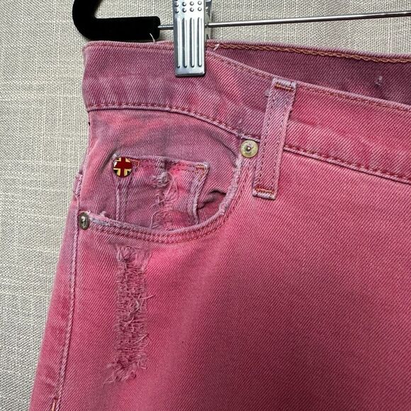 2/$30 Hudson Leigh Boyfriend Pink Button Fly Jeans Size 29 Distressed Mid Rise - Picture 10 of 16